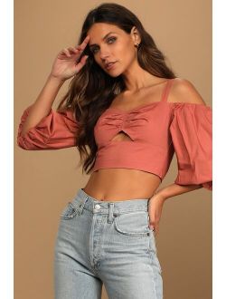 Tuscan Sunsets Terra Cotta Cold-Shoulder Crop Top