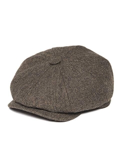 BOTVELA Men's 8 Piece Wool Blend Newsboy Flat Cap Herringbone Tweed Hat