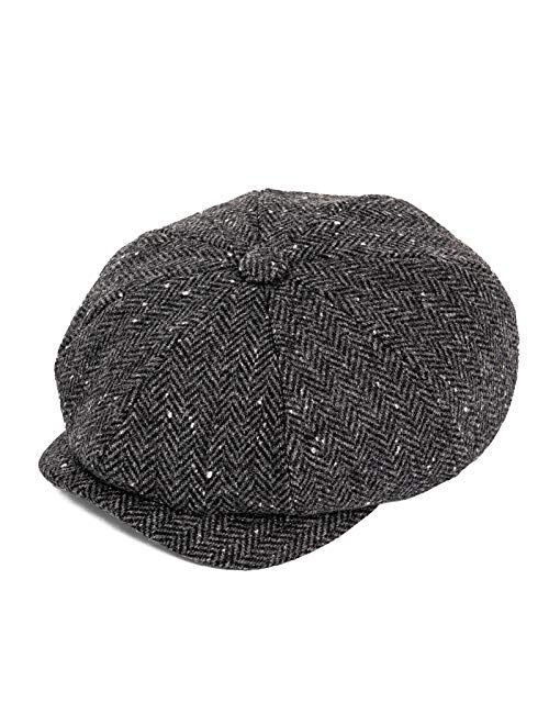 BOTVELA Men's 8 Piece Wool Blend Newsboy Flat Cap Herringbone Tweed Hat