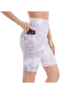 iniber Women's 7" high Waist Biker Shorts with Pockets Tummy Control Yoga Shorts Workout Running Compression Shorts tie dye