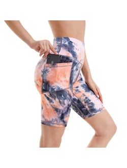 iniber Women's 7" high Waist Biker Shorts with Pockets Tummy Control Yoga Shorts Workout Running Compression Shorts tie dye