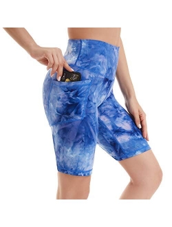 iniber Women's 7" high Waist Biker Shorts with Pockets Tummy Control Yoga Shorts Workout Running Compression Shorts tie dye