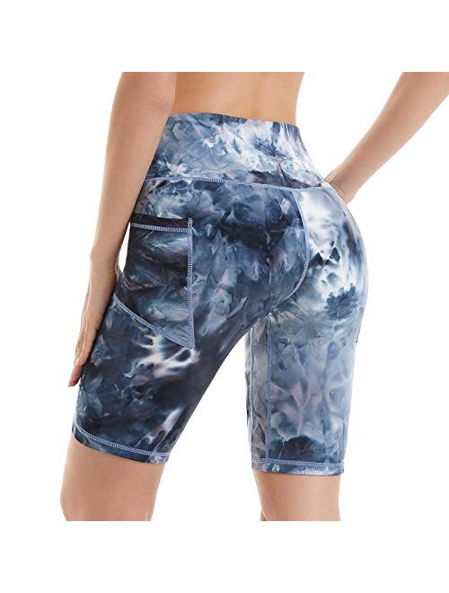 iniber Women's 7" high Waist Biker Shorts with Pockets Tummy Control Yoga Shorts Workout Running Compression Shorts tie dye