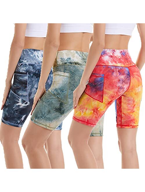 iniber Women's 7" high Waist Biker Shorts with Pockets Tummy Control Yoga Shorts Workout Running Compression Shorts tie dye