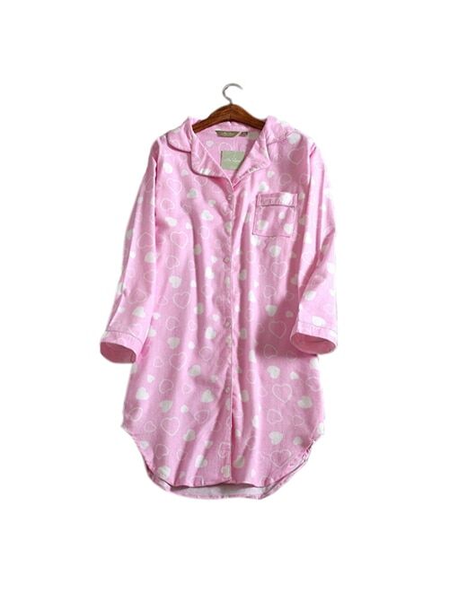 Plus size 100% Cotton Women's Flannel Boyfriend Nightshirt Nightgown Nightdress Pink Plaid Cat Sleepwear Sleepshirt Nightgowns