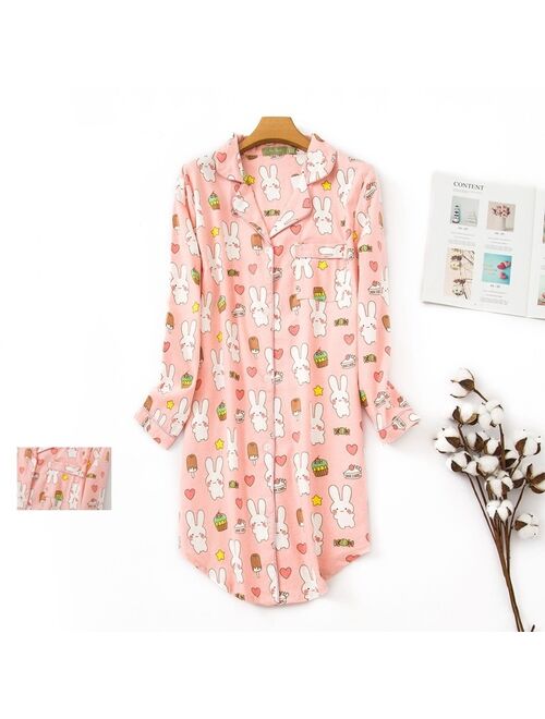 Plus size 100% Cotton Women's Flannel Boyfriend Nightshirt Nightgown Nightdress Pink Plaid Cat Sleepwear Sleepshirt Nightgowns