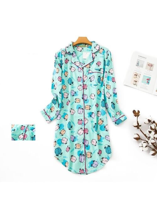 Plus size 100% Cotton Women's Flannel Boyfriend Nightshirt Nightgown Nightdress Pink Plaid Cat Sleepwear Sleepshirt Nightgowns