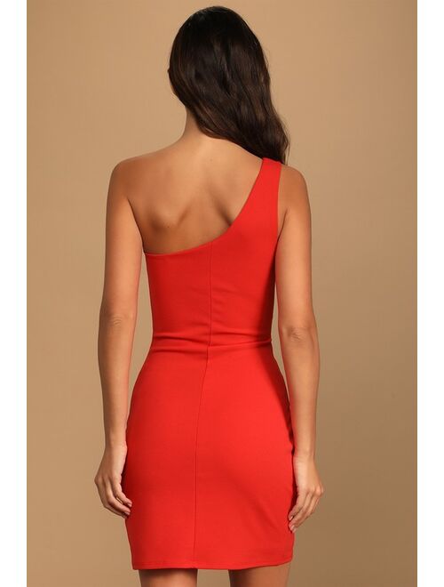 Lulus Get Gorgeous Red One-Shoulder Faux-Wrap Bodycon Mini Dress