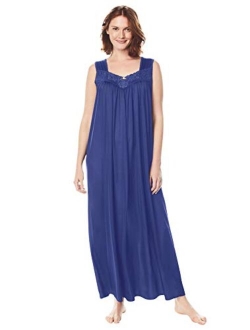 Only Necessities Women's Plus Size Long Tricot Knit Nightgown