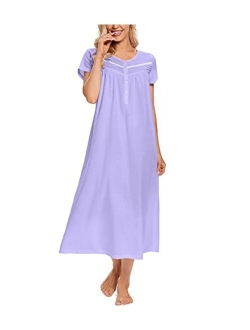 IZZY TOBY Women Short Sleeve Cotton Nightgowns Long, Lightweight Ladies Nightgown Soft & Breathable Sleepwear Nighties