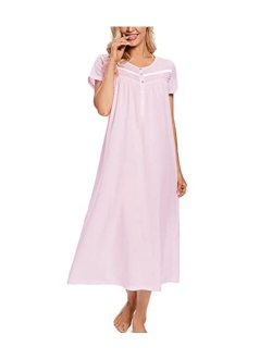 IZZY TOBY Women Short Sleeve Cotton Nightgowns Long, Lightweight Ladies Nightgown Soft & Breathable Sleepwear Nighties