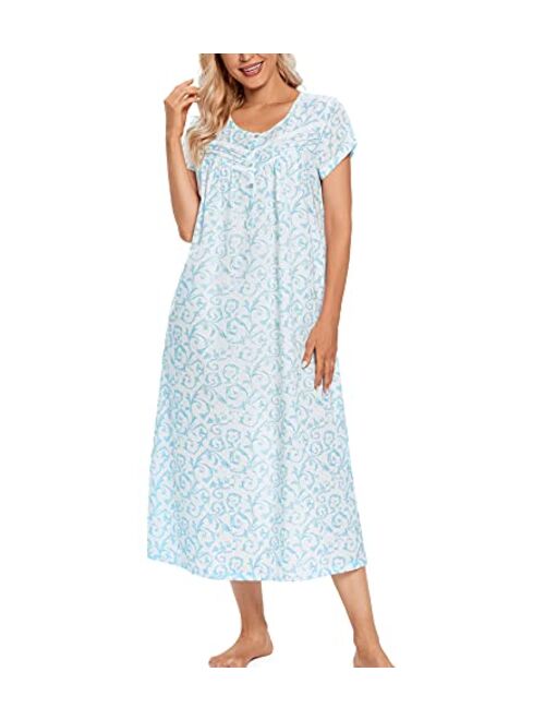 Buy IZZY TOBY Women Short Sleeve Cotton Nightgowns Long, Lightweight