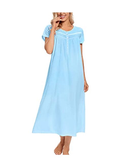 IZZY TOBY Women Short Sleeve Cotton Nightgowns Long, Lightweight Ladies Nightgown Soft & Breathable Sleepwear Nighties