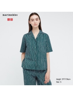 WOMEN COTTON OPEN COLLAR SHORT-SLEEVE SHIRT (MARIMEKKO)