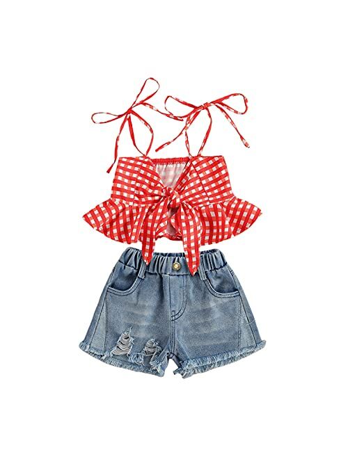 Toddler Baby Girl Summer Outfits Off Shoulder Shirt Top and Jeans Shorts Clothes Set