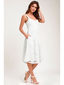 Divine Beauty White Lace Midi Dress