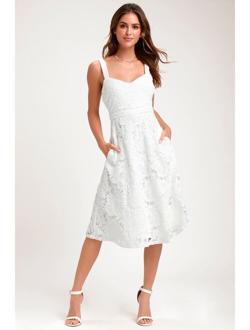 Lulus Divine Beauty White Lace Midi Dress