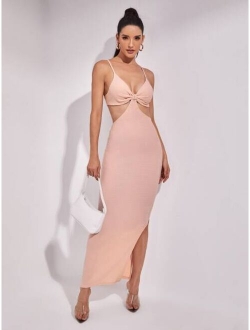 Cutout Solid Split Hem Dress