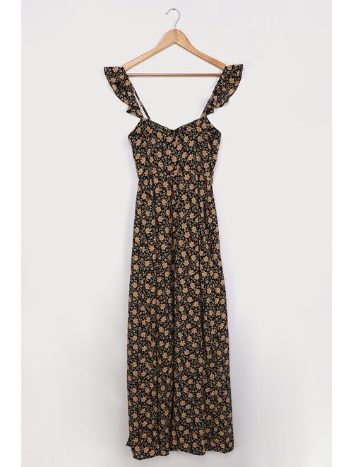 Lulus The Way to Love Black Floral Print Ruffled Maxi Dress