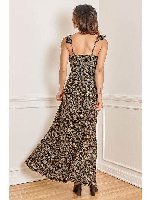 Lulus The Way to Love Black Floral Print Ruffled Maxi Dress