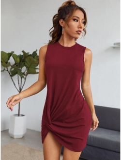 Twist Hem Solid Fitted Dress