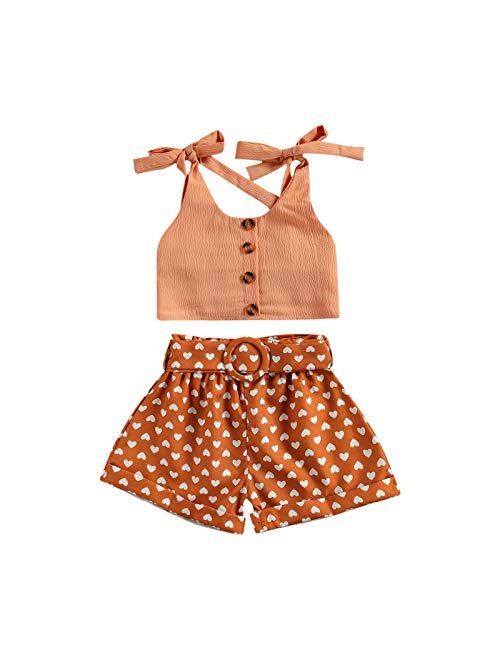 Toddler Baby Girls Strap Crop Top+Belt Shorts Summer Outfit Clothing Set