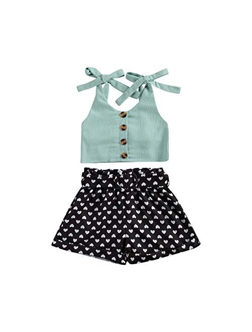 Toddler Baby Girls Strap Crop Top+Belt Shorts Summer Outfit Clothing Set