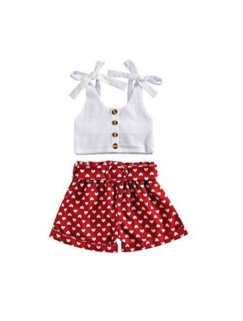 Toddler Baby Girls Strap Crop Top+Belt Shorts Summer Outfit Clothing Set