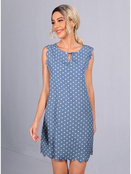 SHEIN Polka Dot Scallop Trim Dress