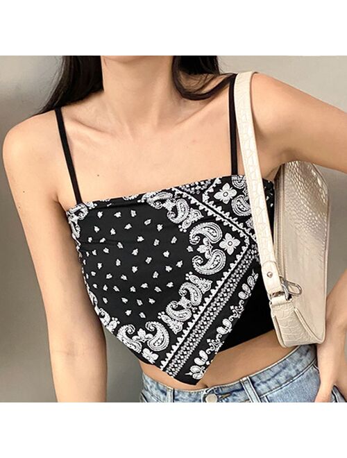 Lady Sleeveless Strap Top Triangle National Style Strappy Tank Tops Personalized Sexy Scarf Tube Top Slimming Bottoming Camisole