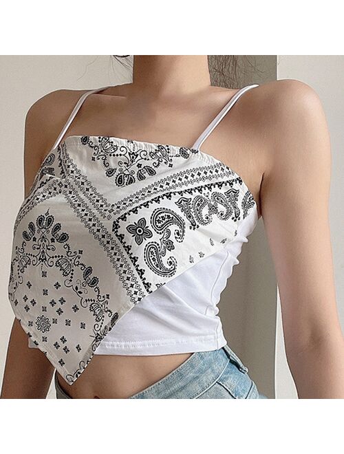 Lady Sleeveless Strap Top Triangle National Style Strappy Tank Tops Personalized Sexy Scarf Tube Top Slimming Bottoming Camisole