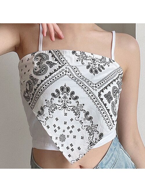 Lady Sleeveless Strap Top Triangle National Style Strappy Tank Tops Personalized Sexy Scarf Tube Top Slimming Bottoming Camisole