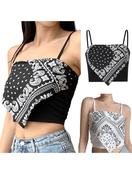 Lady Sleeveless Strap Top Triangle National Style Strappy Tank Tops Personalized Sexy Scarf Tube Top Slimming Bottoming Camisole