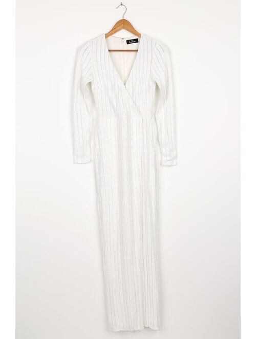 Lulus Love Lasts Forever White Sequin Long Sleeve Maxi Dress