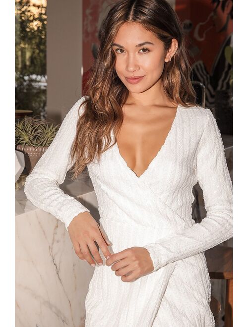 Lulus Love Lasts Forever White Sequin Long Sleeve Maxi Dress