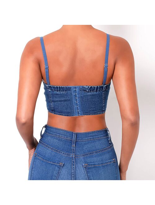 Denim Strap Sling Women's Fashion Solid Color Denim Slim Zip Mini Sleeveless Bandage Blouse Топик Женский