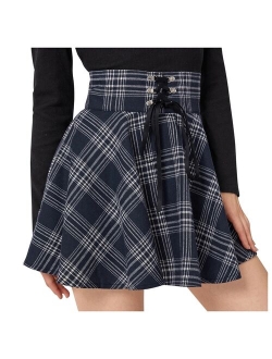 Ladies fashion retro punk check lace skirt Women Fashion Retro Punk Plaid Print Strap Zipper Short Skirt юбка женские юбки