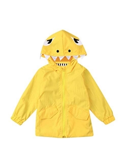 Toddler Baby Boy Girl Children Raincoat Cartoon Dinosaur Hooded Zipper Clothes Coat for 1-5 Years Old