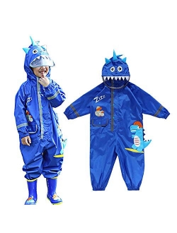 ActionEliters One Piece Kids Rain Suit Toddler Baby Boys Girls Raincoat Cartoon Dinosaur Waterproof Rainwear Hooded Rain Suit