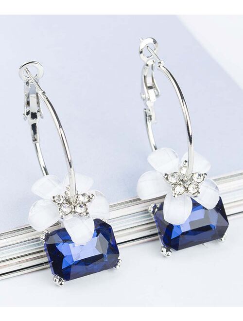 Streetregion Cubic Zirconia & Blue Crystal Flower Hoop Earrings