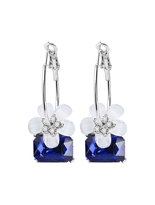 Streetregion Cubic Zirconia & Blue Crystal Flower Hoop Earrings