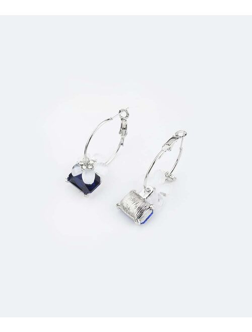 Streetregion Cubic Zirconia & Blue Crystal Flower Hoop Earrings