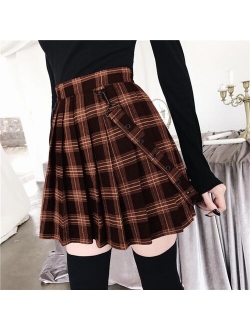 2021 New 5Colors Gothic Vintage Plaid Mini Skirt Women Suspender Strap Pleated A-line Skirts High Waist Casual Plus Size College