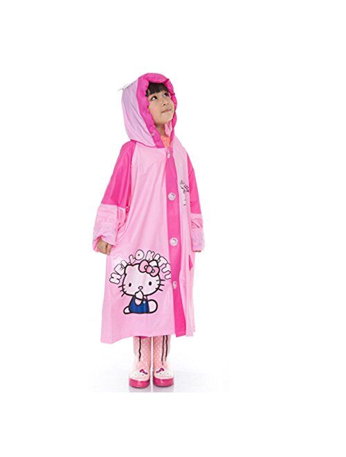 Children's Cartoon Raincoat Poncho Bag KT Cat Environmental Inflatable Hat Thickened,Kt,S/Height:90-105cm/fit 2-4T