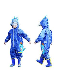 Flantor Kids One Piece Rain Suit Toddler RainCoat Waterproof Cartoon Jacket Outwear Rainwear