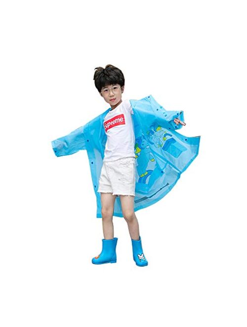 SUFEINI Kids Raincoat Suit for Age 6-13 Years Children Waterproof Hooded Cartoon Raincoat for Outdoor Camping Cycling Blue