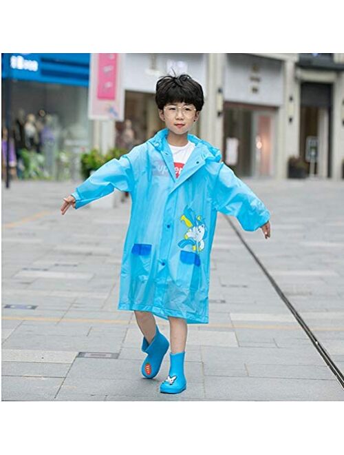 SUFEINI Kids Raincoat Suit for Age 6-13 Years Children Waterproof Hooded Cartoon Raincoat for Outdoor Camping Cycling Blue