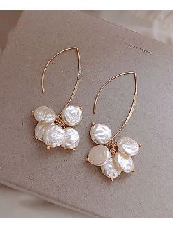 Lady Arya Natural Pearl & Goldtone Petal Hoop Earrings