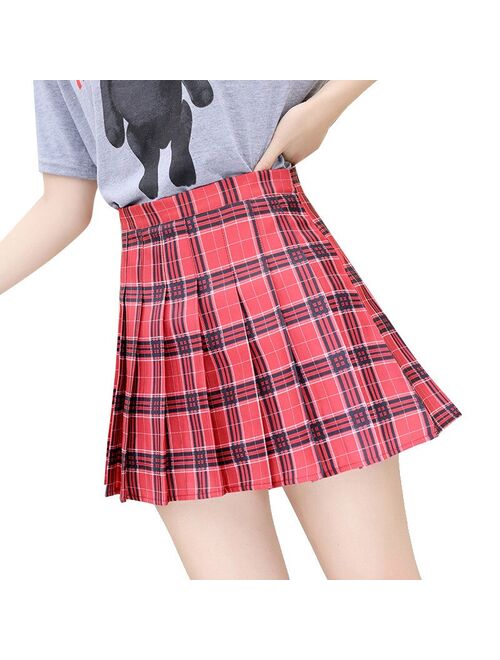 XS-3XL Plaid Summer Women Skirt 2020 High Waist Stitching Student Pleated Skirts Women Cute Sweet Girls Dance Mini Skirt