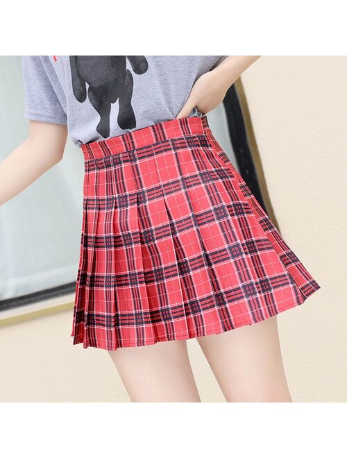 XS-3XL Plaid Summer Women Skirt 2020 High Waist Stitching Student Pleated Skirts Women Cute Sweet Girls Dance Mini Skirt